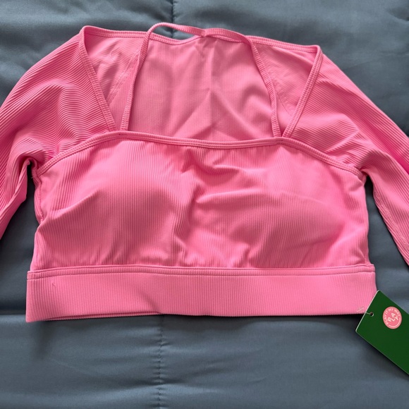 NWT Halara Ribbed Halter Strap Thumb Hole Cropped Yoga Sports Top (pink) Medium - Picture 6 of 11